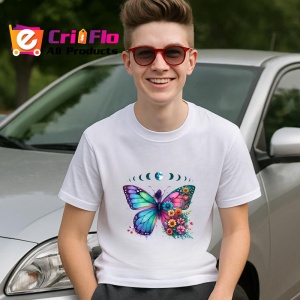 Tricou Fluture colorat cu flori si fazele lunii design boem Copii | Dama | Barbat Barbat - Img 9