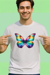 Tricou Fluture curcubeu viu colorat stil artistic vibrant Copii | Dama | Barbat Barbat - Img 2