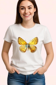 Tricou Fluture galben cald cu albastru pastel design simetric Copii | Dama | Barbat Barbat - Img 3