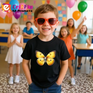 Tricou Fluture galben cald cu efect de catifea pe aripi Copii | Dama | Barbat Barbat - Img 20