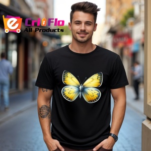 Tricou Fluture galben cu margini albe si detalii fine Copii | Dama | Barbat Barbat - Img 17