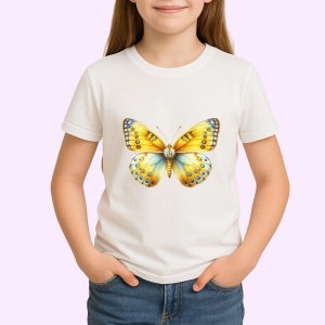 Tricou Fluture galben deschis cu accente albastre pastel Copii | Dama | Barbat Barbat - Img 4