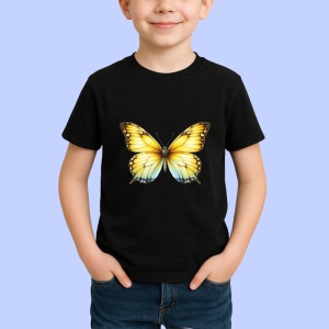 Tricou Fluture galben si alb cu margini negre stil simplu elegant Copii | Dama | Barbat Barbat - Img 5