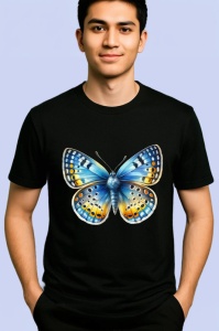 Tricou Fluture galben si albastru cu buline elegante design retro Copii | Dama | Barbat Barbat - Img 4