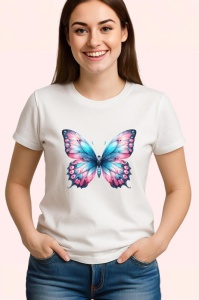 Tricou Fluture in degrade roz si albastru pastelat armonios Copii | Dama | Barbat Barbat - Img 3