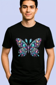 Tricou Fluture multicolor cu detalii stralucitoare si festonari Copii | Dama | Barbat Barbat - Img 5