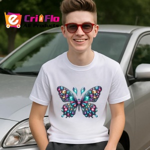 Tricou Fluture multicolor cu detalii stralucitoare si festonari Copii | Dama | Barbat Barbat - Img 9