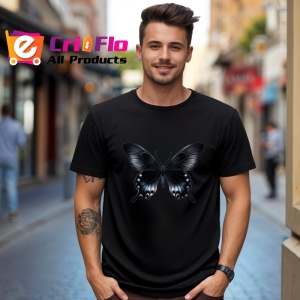 Tricou Fluture negru elegant cu accente albe stil contrastat Copii | Dama | Barbat Barbat - Img 17