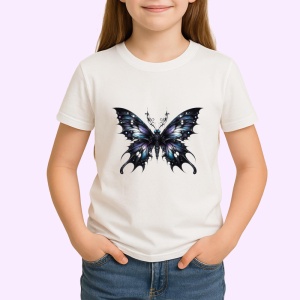 Tricou Fluture negru elegant cu accente roz si alb sidefat Copii | Dama | Barbat Barbat - Img 3
