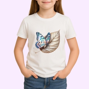 Tricou Fluture pastel pe frunza uscata design elegant natural Copii | Dama | Barbat Barbat - Img 4