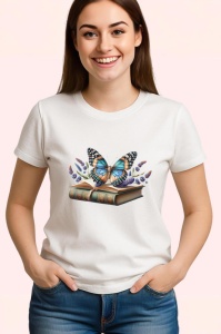 Tricou Fluture pe carti cu lavanda compozitie vintage botanica Copii | Dama | Barbat Barbat - Img 3