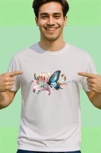 Tricou Fluture pe crin roz compozitie romantica florala Copii | Dama | Barbat Barbat - Img 2