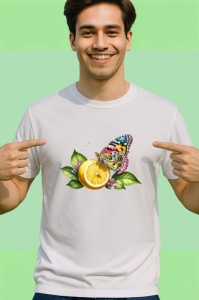 Tricou Fluture pe lamaie si frunze verzi desen estival Copii | Dama | Barbat Barbat - Img 2