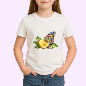 Tricou Fluture pe lamaie si frunze verzi desen estival Copii | Dama | Barbat Barbat - Img 4