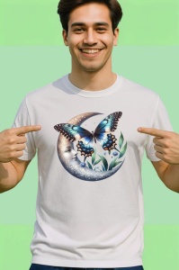 Tricou Fluture pe luna si flori albe stil mistic si feminin Copii | Dama | Barbat Barbat - Img 2