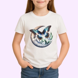 Tricou Fluture pe luna si flori albe stil mistic si feminin Copii | Dama | Barbat Barbat - Img 4