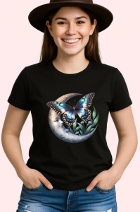 Tricou Fluture pe luna si flori albe stil mistic si feminin Copii | Dama | Barbat Barbat - Img 7
