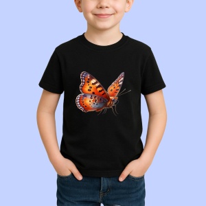 Tricou Fluture portocaliu aprins cu model negru contrastant Copii | Dama | Barbat Barbat - Img 5