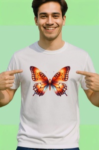 Tricou Fluture portocaliu cu degrade auriu grafica calda Copii | Dama | Barbat Barbat - Img 2