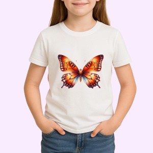 Tricou Fluture portocaliu cu degrade auriu grafica calda Copii | Dama | Barbat Barbat - Img 4