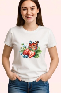 Tricou Fluture portocaliu pe capsuni si afine stil dulce si vesel Copii | Dama | Barbat Barbat
