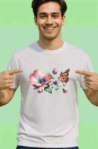 Tricou Fluture portocaliu pe flori de mac compozitie florala Copii | Dama | Barbat Barbat - Img 2