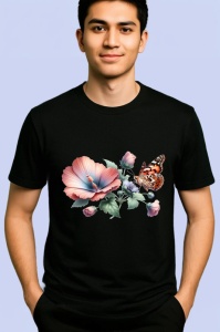 Tricou Fluture portocaliu pe flori de mac compozitie florala Copii | Dama | Barbat Barbat - Img 5