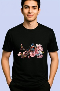Tricou Fluture portocaliu pe flori de primavara stil delicat Copii | Dama | Barbat Barbat - Img 4