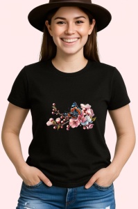 Tricou Fluture portocaliu pe flori de primavara stil delicat Copii | Dama | Barbat Barbat - Img 6