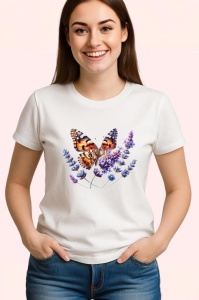 Tricou Fluture portocaliu pe lavanda detaliu floral delicat Copii | Dama | Barbat Barbat - Img 3