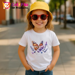 Tricou Fluture portocaliu pe lavanda detaliu floral delicat Copii | Dama | Barbat Barbat - Img 14