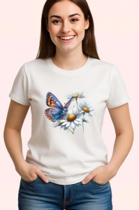 Tricou Fluture portocaliu pe margarete decor floral natural Copii | Dama | Barbat Barbat - Img 3