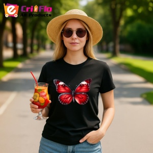 Tricou Fluture rosu cu detalii albe design elegant intens Copii | Dama | Barbat Barbat