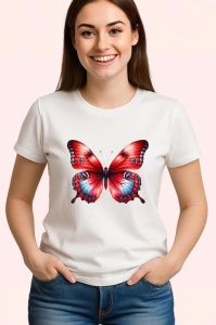 Tricou Fluture rosu cu negru si accente albastre stil regal Copii | Dama | Barbat Barbat