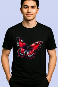 Tricou Fluture rosu cu negru si accente albe stil contrastat Copii | Dama | Barbat Barbat - Img 4