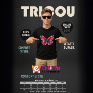 Tricou Fluture rosu intens cu accente negre si albe contrastante Copii | Dama | Barbat Barbat - Img 19