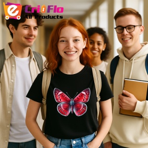 Tricou Fluture rosu intens cu accente negre si albe contrastante Copii | Dama | Barbat Barbat