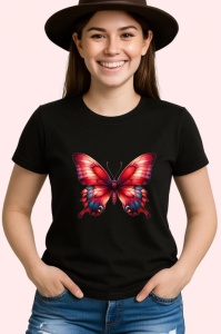 Tricou Fluture rosu intens cu margini negre in degrade Copii | Dama | Barbat Barbat - Img 7