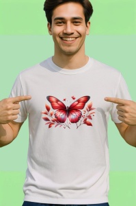 Tricou Fluture rosu pe crenguta cu frunze decor elegante Copii | Dama | Barbat Barbat - Img 2