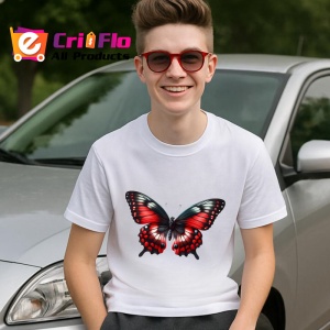 Tricou Fluture rosu si negru in stil monarch realist Copii | Dama | Barbat Barbat - Img 9