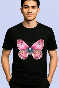 Tricou Fluture roz cu corp turcoaz grafica delicata si jucausa Copii | Dama | Barbat Barbat - Img 4