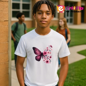 Tricou Fluture roz cu flori de primavara design elegant Copii | Dama | Barbat Barbat - Img 8