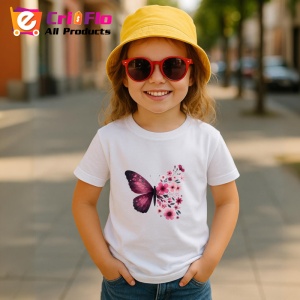 Tricou Fluture roz cu flori de primavara design elegant Copii | Dama | Barbat Barbat - Img 15