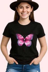 Tricou Fluture roz cu violet si model floral decorativ Copii | Dama | Barbat Barbat - Img 7