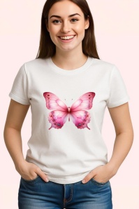 Tricou Fluture roz pal cu detalii in degrade pastel feminin Copii | Dama | Barbat Barbat - Img 3