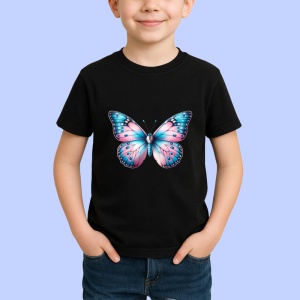 Tricou Fluture roz pastel cu accente albastre design feminin Copii | Dama | Barbat Barbat