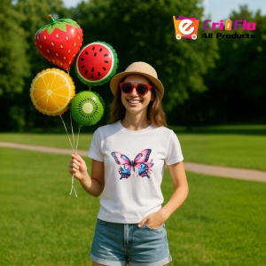 Tricou Fluture roz pastel cu albastru pe fundal floral Copii | Dama | Barbat Barbat - Img 11