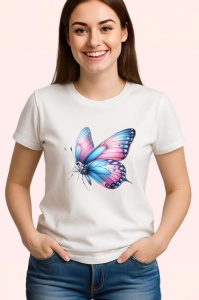 Tricou Fluture roz si albastru pastel design feminin elegant Copii | Dama | Barbat Barbat - Img 3