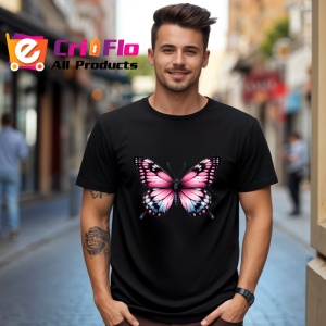 Tricou Fluture roz si negru cu detalii elegante stil feminin Copii | Dama | Barbat Barbat - Img 17