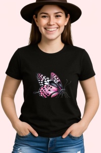 Tricou Fluture roz si negru cu model contrastant decorativ Copii | Dama | Barbat Barbat - Img 6